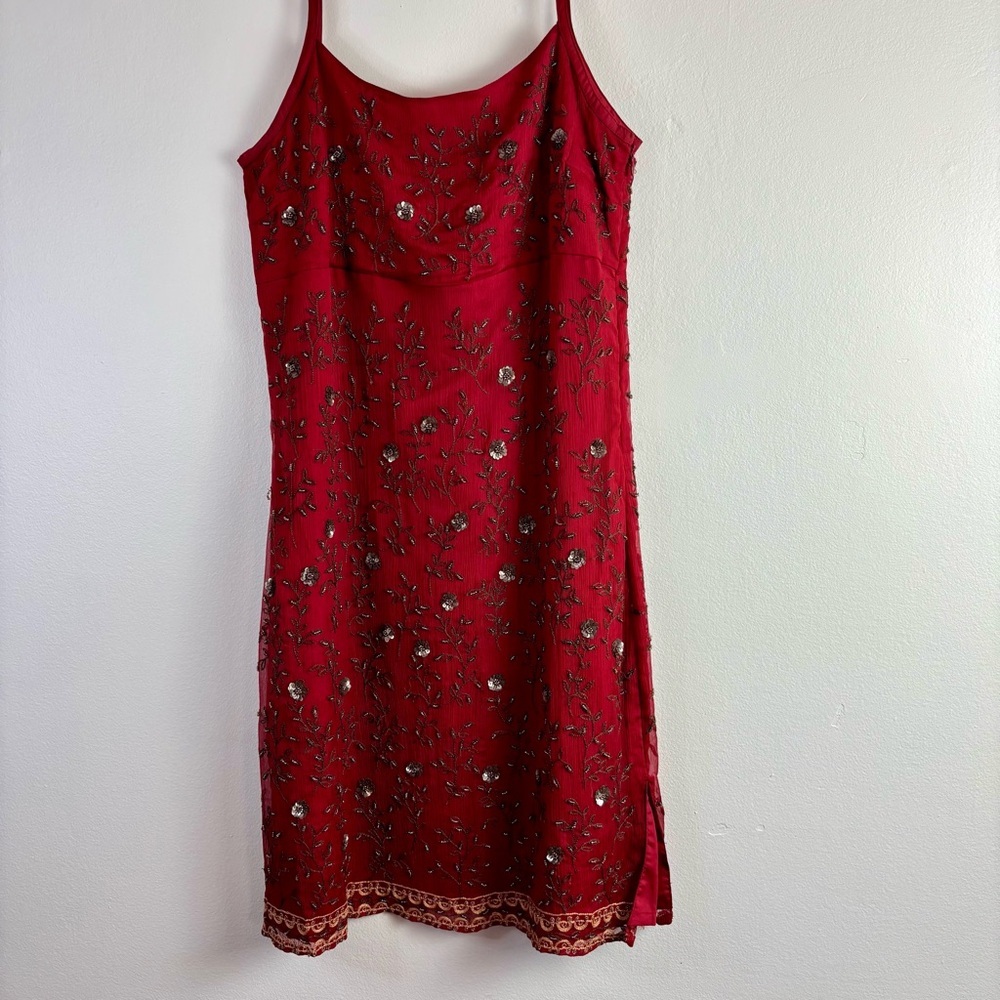 Vintage Express silk slip dress beaded Jrs size 9, approx a small